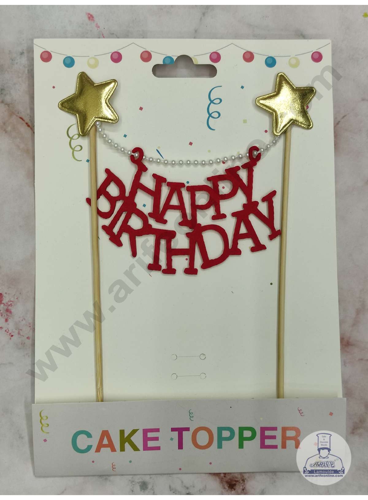 CAKE DECORβ’ 1pcs Red Happy Birthday Hanging Topper For Cake Decoration( SB-TOPPER-312-Red)