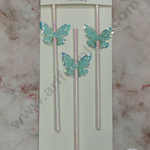 CAKE DECOR™ 3pcs Dual Shade Blue Butterfly Straw Topper For Cake Decoration( SB-STRAW-336-BB )