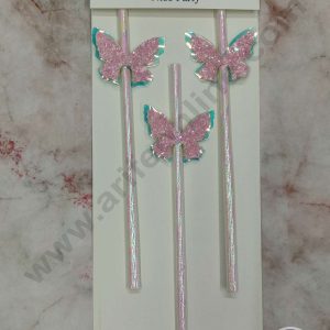CAKE DECOR™ 3pcs Dual Shade Pink Blue Butterfly Straw Topper For Cake Decoration( SB-STRAW-336-PB )