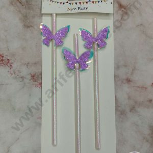 CAKE DECOR™ 3pcs Dual Shade Purple Blue Butterfly Straw Topper For Cake Decoration( SB-STRAW-336-PRB )