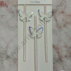 CAKE DECOR™ 3pcs Dual Shade White Blue Butterfly Straw Topper For Cake Decoration( SB-STRAW-336-WB )