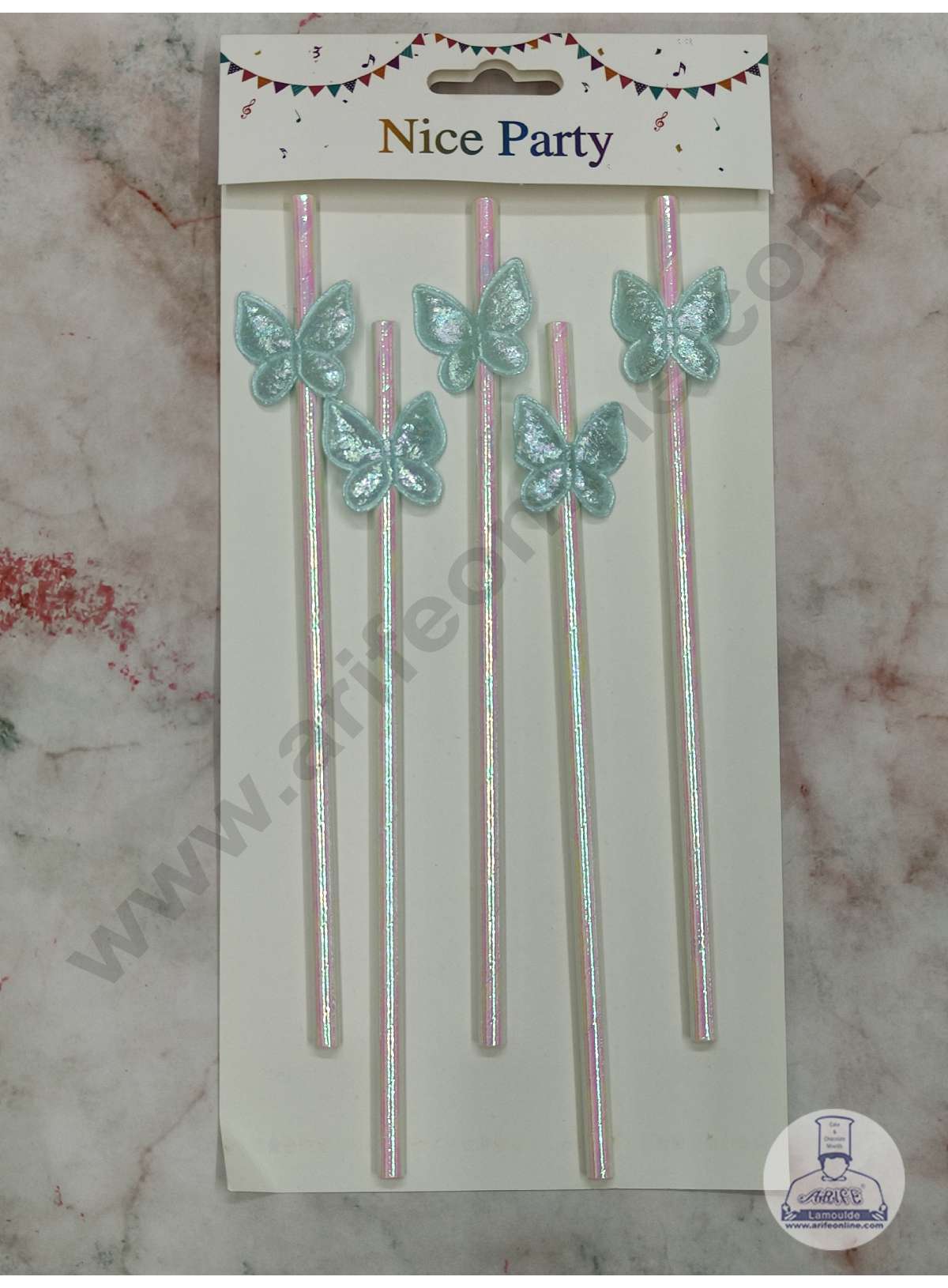 CAKE DECOR™ 5pcs Blue Butterfly Straw Topper For Cake Decoration( SB-STRAW-339-Blue )