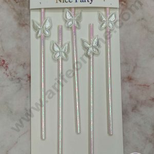 CAKE DECORβ’ 5pcs White Butterfly Straw Topper For Cake Decoration( SB-STRAW-339-White )