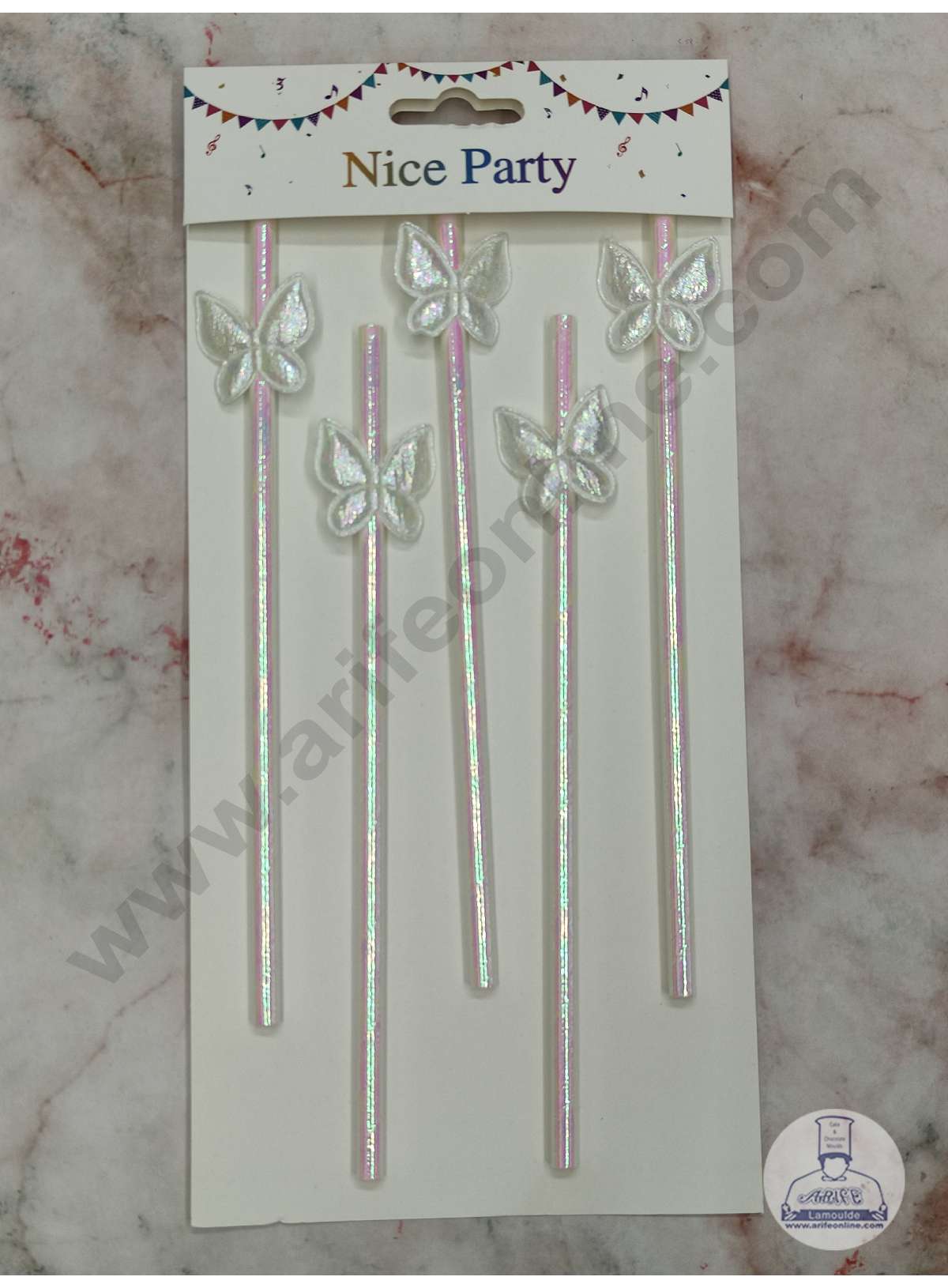 CAKE DECOR™ 5pcs White Butterfly Straw Topper For Cake Decoration( SB-STRAW-339-White )