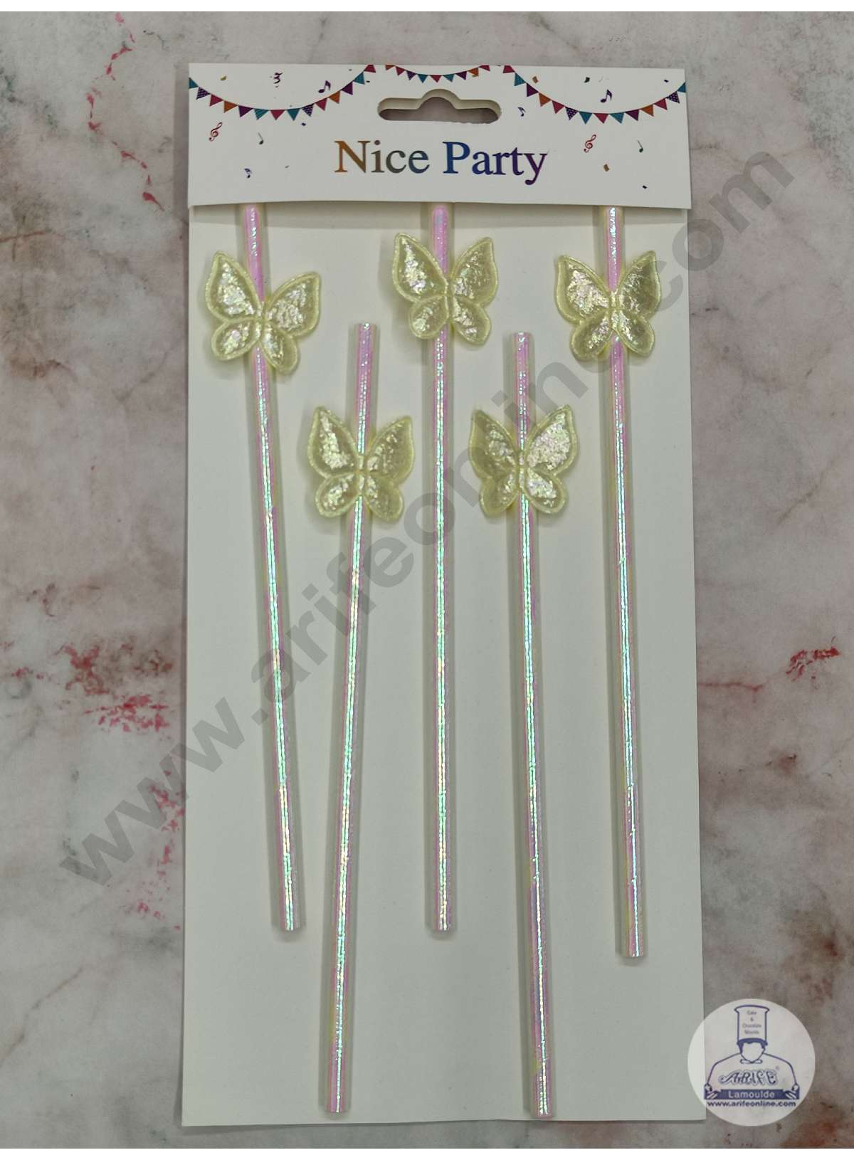 CAKE DECORβ’ 5pcs Yellow Butterfly Straw Topper For Cake Decoration( SB-STRAW-339-Yellow )