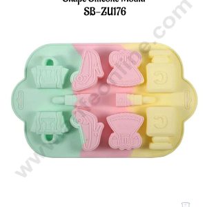 CAKE DECOR™ 10 cavity Mix Dress, Shoe, Bag, Lipstick, Perfume Shape Rainbow Silicone Mould SB-ZU176