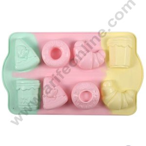 CAKE DECOR™ 8 Cavity Mix Dessert Jam, Donut, Pastry, Croissant Rainbow Silicone Mould Silicon Muffin Mold SB-ZU184