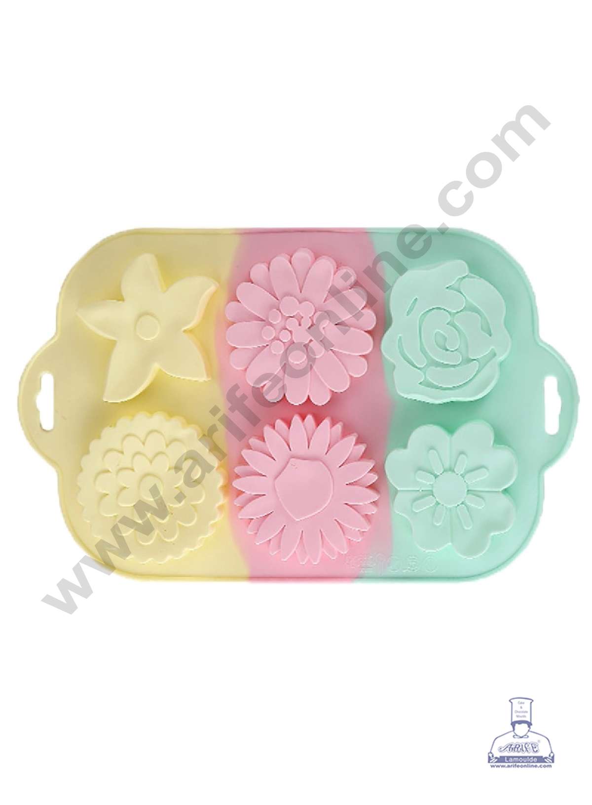 CAKE DECOR™6 Cavity Mix Flower Shape Rainbow Silicone Mould Silicon Muffin Mold SB-ZU216