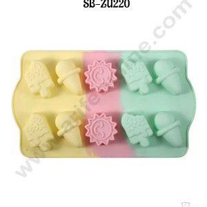 CAKE DECOR™ 10 cavity Mix Icecream, Sun, Lolly-Sticks Shape Rainbow Silicone Mould SB-ZU220