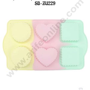 CAKE DECOR™ 6 cavity Mix Round, Square, Heart with Frill Sides Shape Rainbow Silicone Mould SB-ZU229
