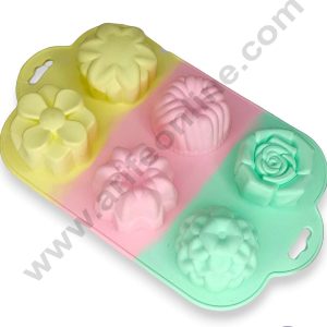 CAKE DECOR™ 6 cavity Mix Flower Rainbow Silicone Mould Silicon Muffin Mold SB-ZU244