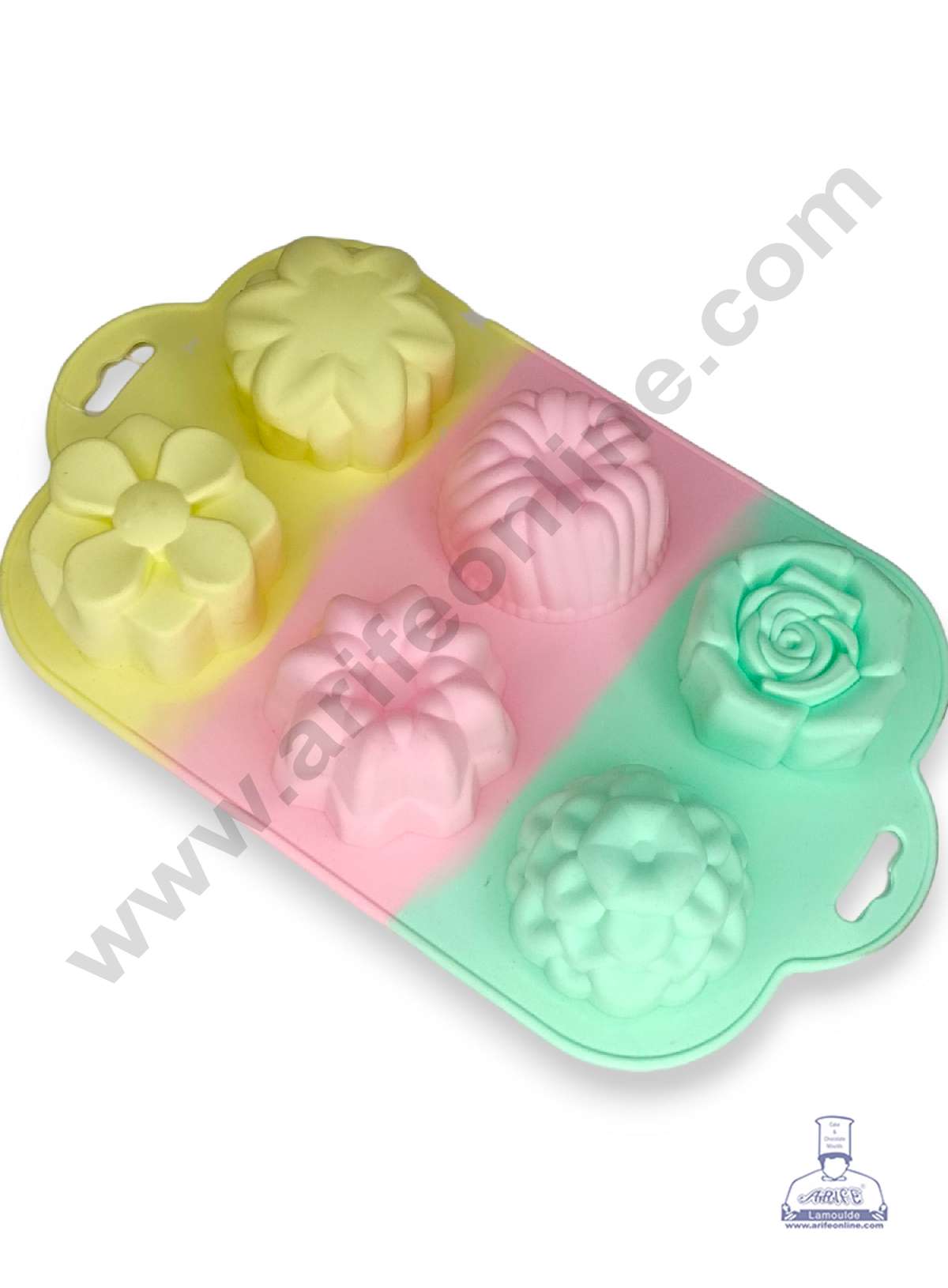 CAKE DECOR™ 6 cavity Mix Flower Rainbow Silicone Mould Silicon Muffin Mold SB-ZU244