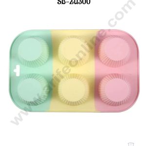 CAKE DECOR™ 6 cavity Muffin Shape with Frill Sides Rainbow Silicone Mould SB-ZU300