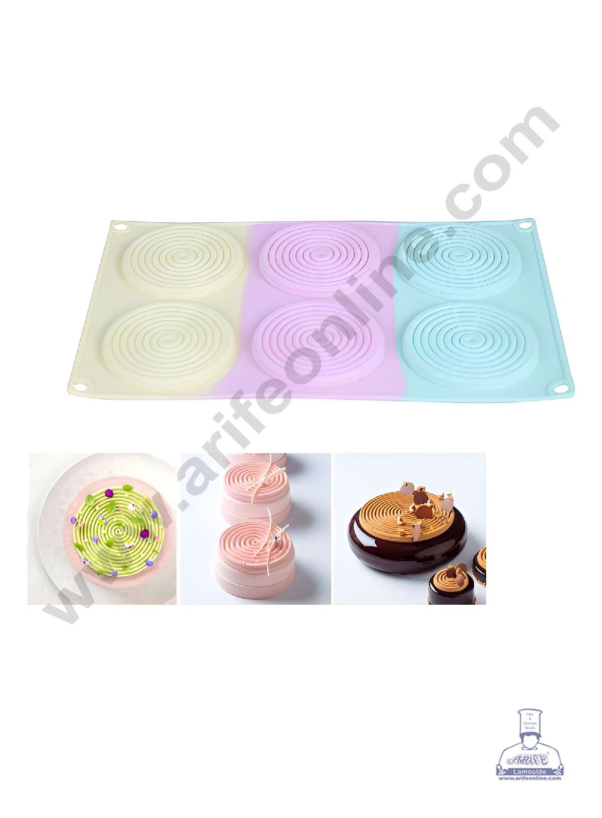 CAKE DECOR™ 6 Cavity Sprial Round Shape Rainbow Silicone Mould Silicon Muffin Mold SB-ZU399