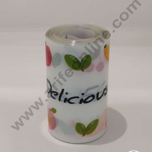 CAKE DECOR™ 8 cm Collars Acetate Sheet Roll Fruits with Delicious Fruit Cake Print Pull Me Cake Strips Chocolate Mousse Collar Surrounding Edge Decorating (8cm x 10m Roll) - Fruits with Delicious Fruit Cake Print