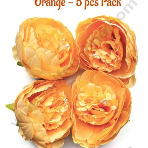 CAKE DECOR™ XL Peony Artificial Flower For Cake Decoration – Orange ( 5 pc pack )