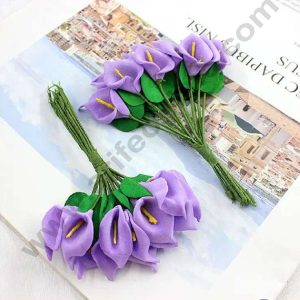 CAKE DECOR™ Small Lilly Foam Bunch Artificial Flower For Cake Decoration – Purple ( 1 Bunch )