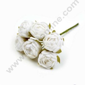 CAKE DECORβ’ Small Rose Artificial Flower Bunch For Cake Decoration β White ( 1 bunch )