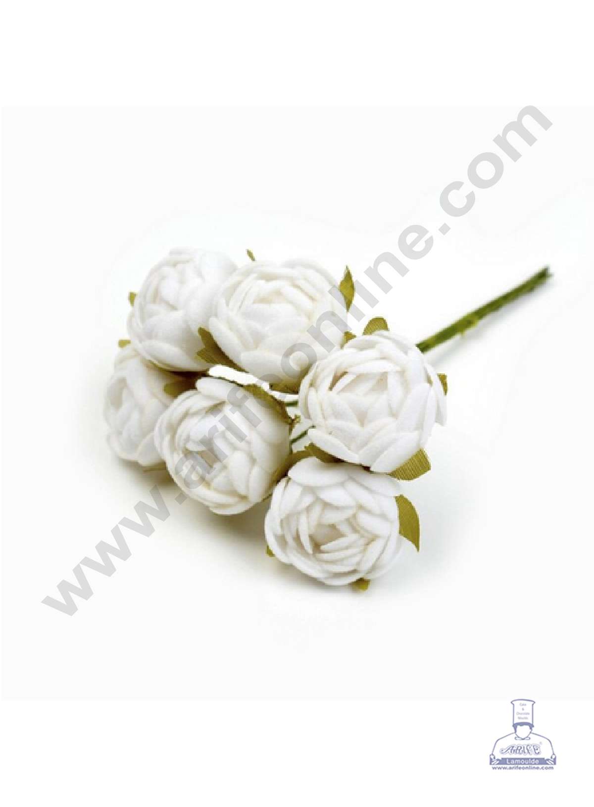 CAKE DECORβ’ Small Rose Artificial Flower Bunch For Cake Decoration β White ( 1 bunch )