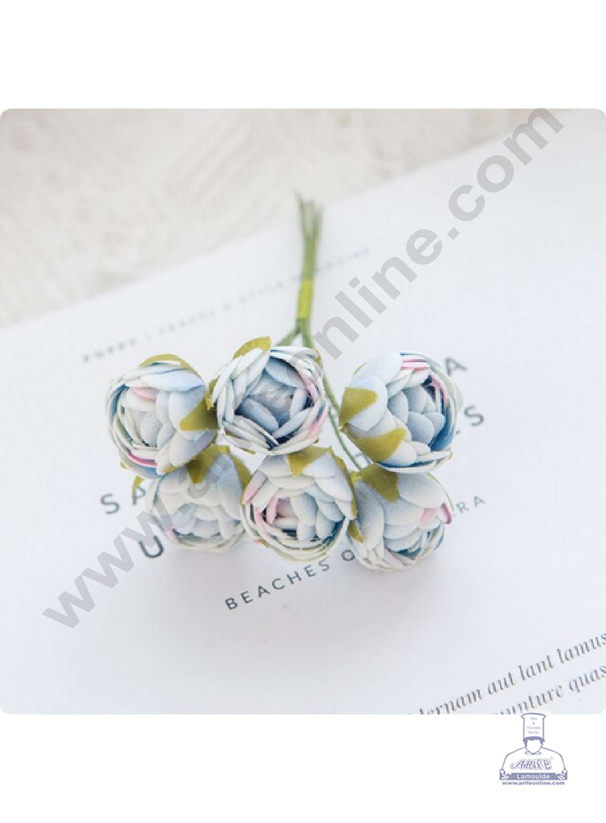 CAKE DECORβ’ Small Rose Artificial Flower Bunch For Cake Decoration β Blue ( 1 Bunch )