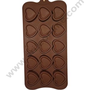 Cake Decor 15-Cavity Heart in Heart Shape Silicone Brown Chocolate Moulds,Ice Moulds