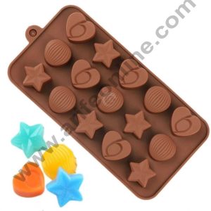 Cake Decor 15-Cavity Hearts,Stars and Shells Shape Silicone Brown chocolate Moulds