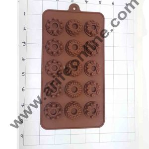 Cake Decor Silicon 15 Cavity Mix Donut Design Brown Chocolate Mould, Ice Mould, Chocolate Decorating Mould