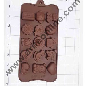 Cake Decor Silicon 15 Cavity New Teddy,Couples and Heart Design Brown Chocolate Mould, Ice Mould, Chocolate Decorating Mould