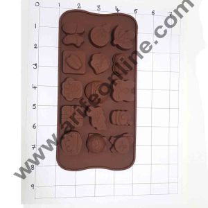 Cake Decor Silicon 15 Cavity Mix GiftBox,Grass,Kitten Face Brown Chocolate Mould, Ice Mould, Chocolate Decorating Mould
