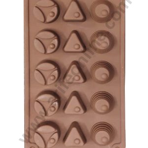 Cake Decor 15-Cavity Round, Triangle and Frill Shape Silicone Brown chocolate Moulds