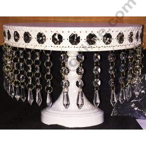 Cake Decor White Metal fancy Cake Stand with Diamonds Display Stand (12in Diameter)