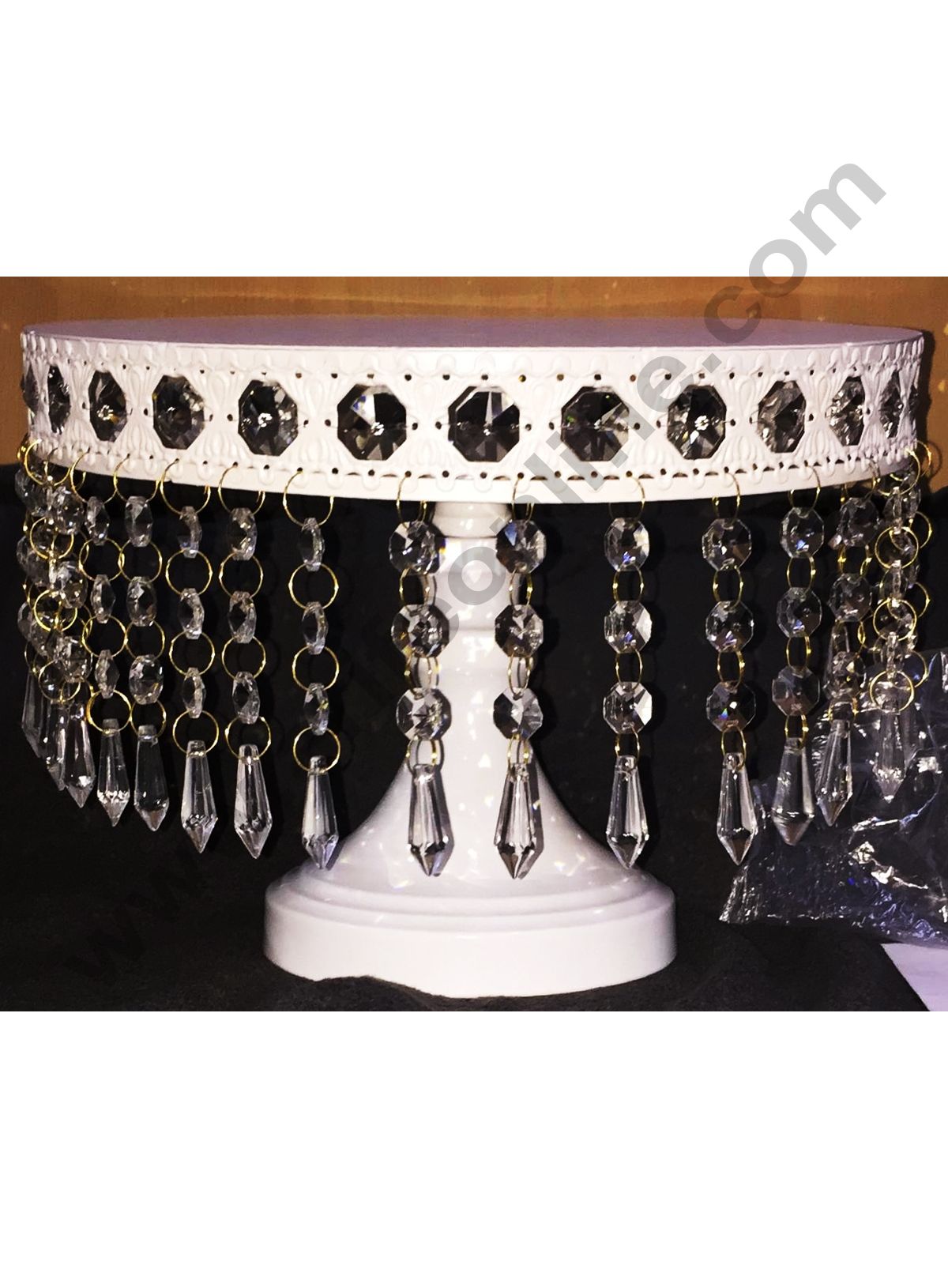 Cake Decor White Metal fancy Cake Stand with Diamonds Display Stand (12in Diameter)