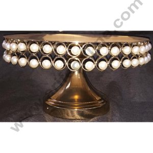 Cake Decor Golden Metal fancy Cake Stand with Pearl Display Stand (12in Diameter)