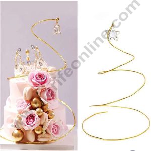 CAKE DECOR™ Golden Spiral Metal Wire with Hanging Diamond Star | Cake Decoration - 1 Piece