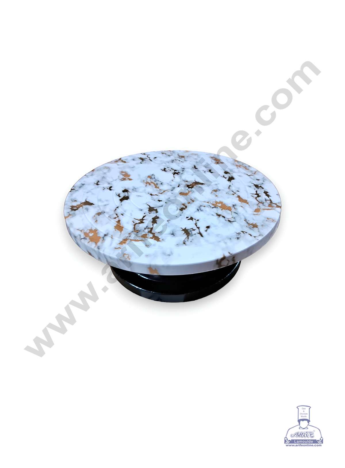 CAKE DECORβ’ Printed 360 Degree Rotating Cake Stand Cake Decorating Turntable - Gold & White Marble Print (SBCS-PTT-03)