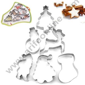 Cake Decor Stainless Steel 6 pcs Bell Shaped Snowman Christmas Tree Jingle Bell Santa Cookie Cutter Fondant Biscuit Cake Fruit Cutter