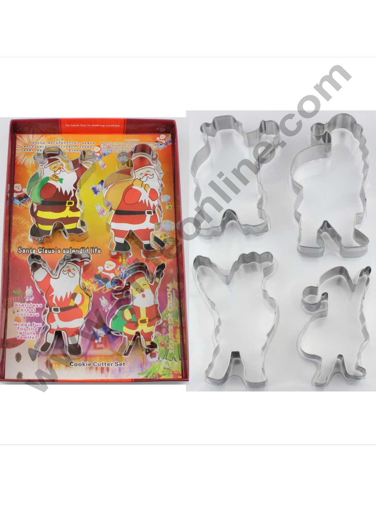 Cake Decor Stainless Steel 4 pc Santa Clause Cookie Cutter Fondant Biscuit Cake Fruit Cutter