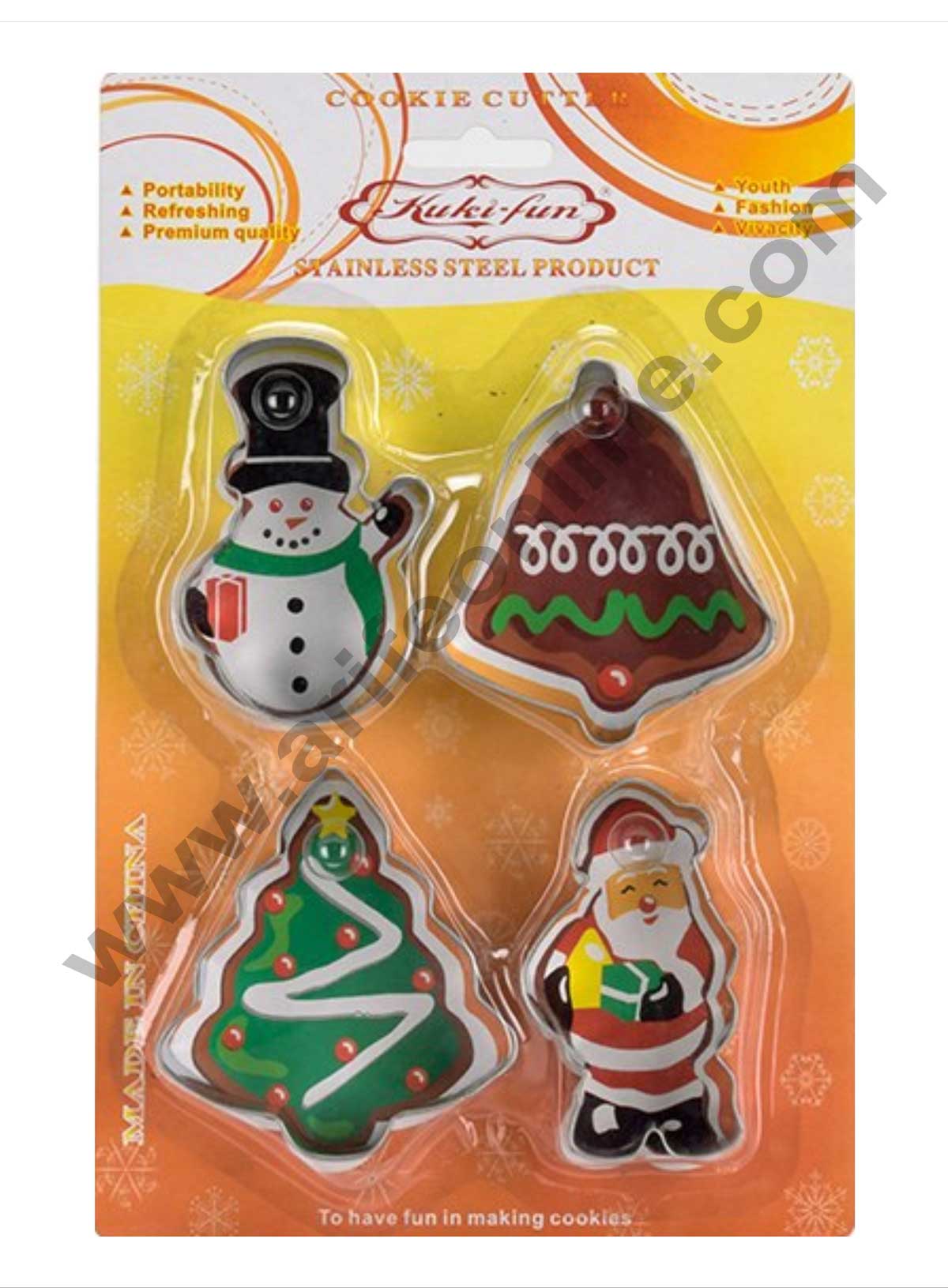 Cake Decor Stainless Steel 4pc Snowman Christmas Tree Jingle Bell Santa Clause Cookie Cutter Fondant Biscuit Cake Fruit Cutter