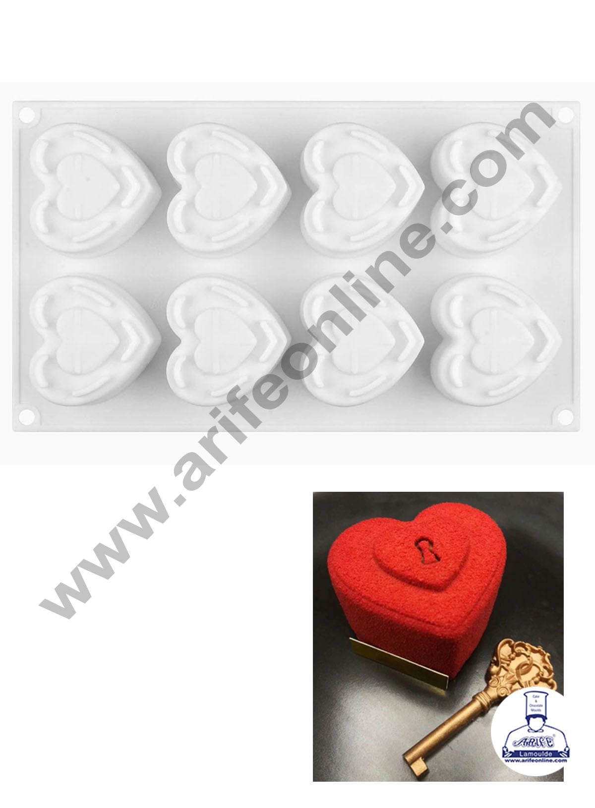 Cake Decor 3D 8 Cavity Double Heart with Key Hole Muffin Molds Entremet Cake Mould Mousse Mold