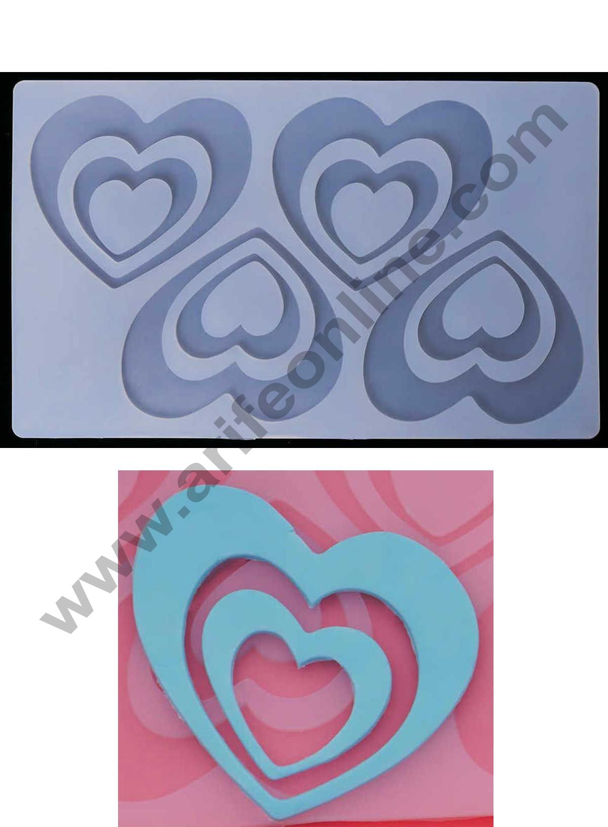 Cake Decor Silicon 4 in 1 Heart Shape Chocolate Garnishing Mould Cake Insert Decoration Mould