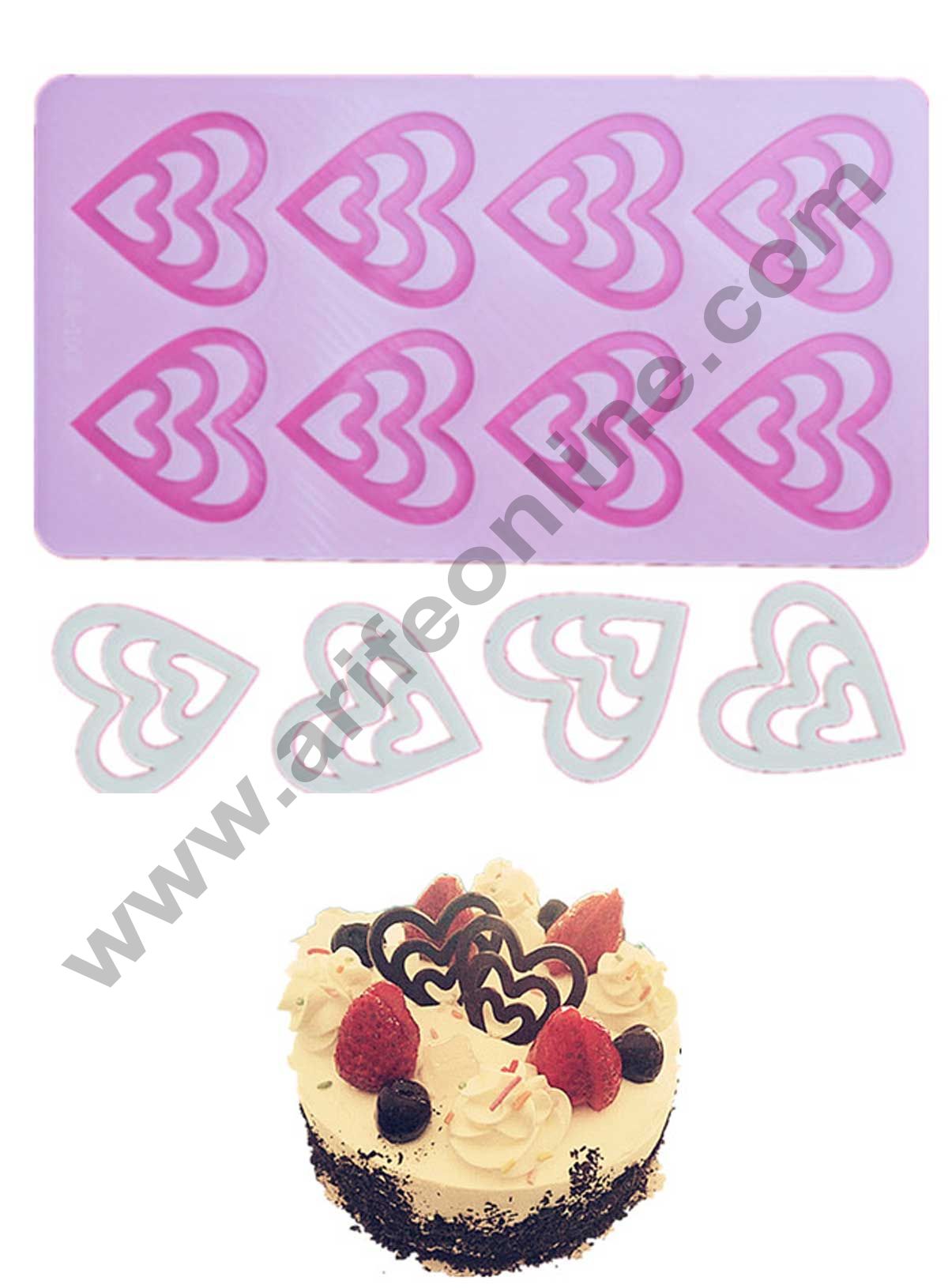 Cake Decor Silicon 8 in 1 Heart Shape Chocolate Garnishing Mould Cake Insert Decoration Mould