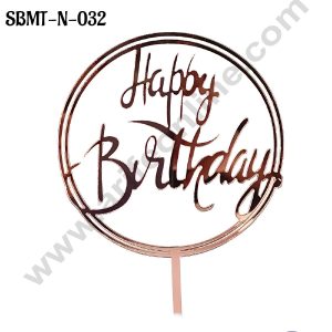 CAKE DECORβ’ Rose Gold Acrylic Happy Birthday in Double Round Frame Cake Topper SBMT-N-032