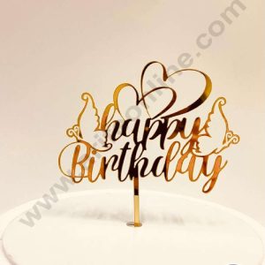 CAKE DECOR™ 5 inch Acrylic Happy Birthday Butterfly Double Heart Cake Topper Cake Decoration Dessert Decoration (SBMT-1004)