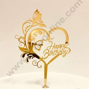 CAKE DECOR™ 5 inch Acrylic Heart Shape Happy Birthday Butterfly Cake Topper Cake Decoration Dessert Decoration (SBMT-1005)