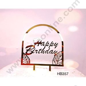 CAKE DECOR™ 5 inch Acrylic Happy Birthday Leaf Window Frame Cake Topper Cake Decoration Dessert Decoration (SBMT-1009)