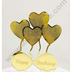 CAKE DECOR™ 5 inch Acrylic Infinity Happy Birthday Heart Shape Balloon Cake Topper Cake Decoration Dessert Decoration (SBMT-1012)