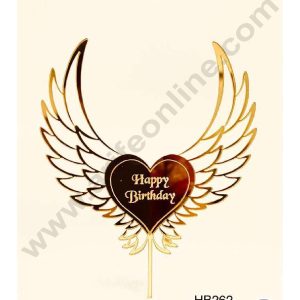 CAKE DECOR™ 5 inch Acrylic Happy Birthday Heart with Heavenly Wings Cake Topper Cake Decoration Dessert Decoration (SBMT-1014)