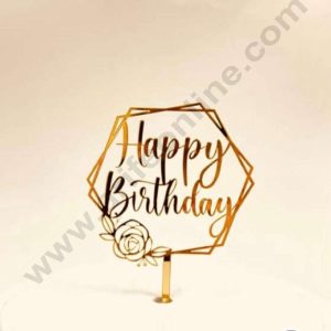 CAKE DECOR™ 5 inch Acrylic Happy Birthday Floral Hexagon Frame Cake Topper Cake Decoration Dessert Decoration (SBMT-1016)