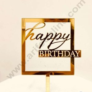 CAKE DECOR™ 5 inch Acrylic Simple Happy Birthday Square Frame Cake Topper Cake Decoration Dessert Decoration (SBMT-1019)