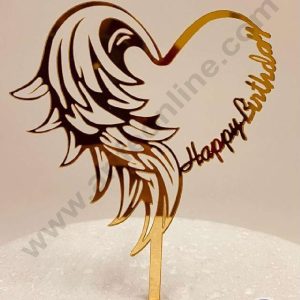 CAKE DECOR™ 5 inch Acrylic Angel Wing Heart Happy Birthday Cake Topper Cake Decoration Dessert Decoration (SBMT-1022)